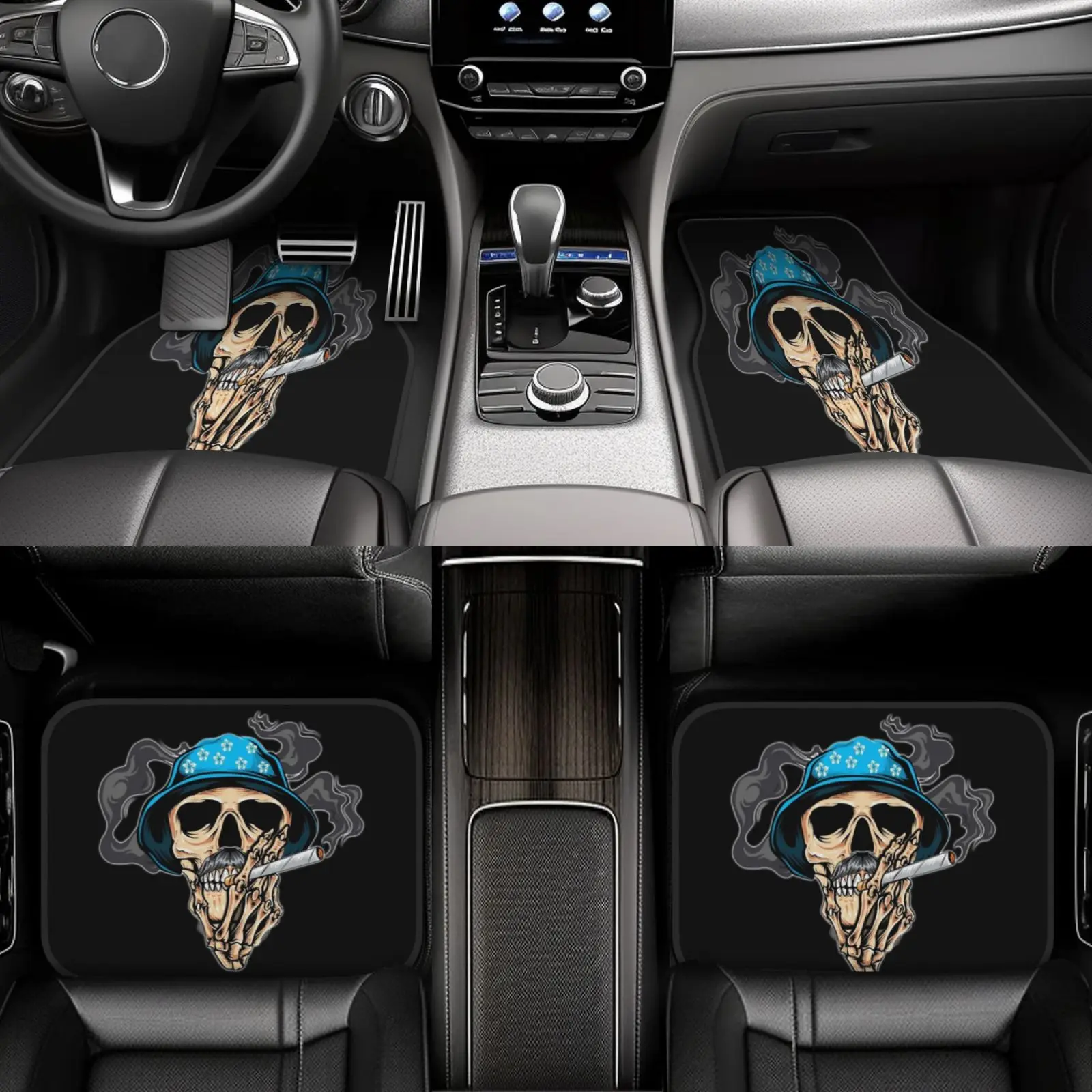 1pc Animal Skeleton Crown Checkered Cartoon Striped Universal Car Floor Mat, Ideal For Decorating Your Vehicle'S Interior. This