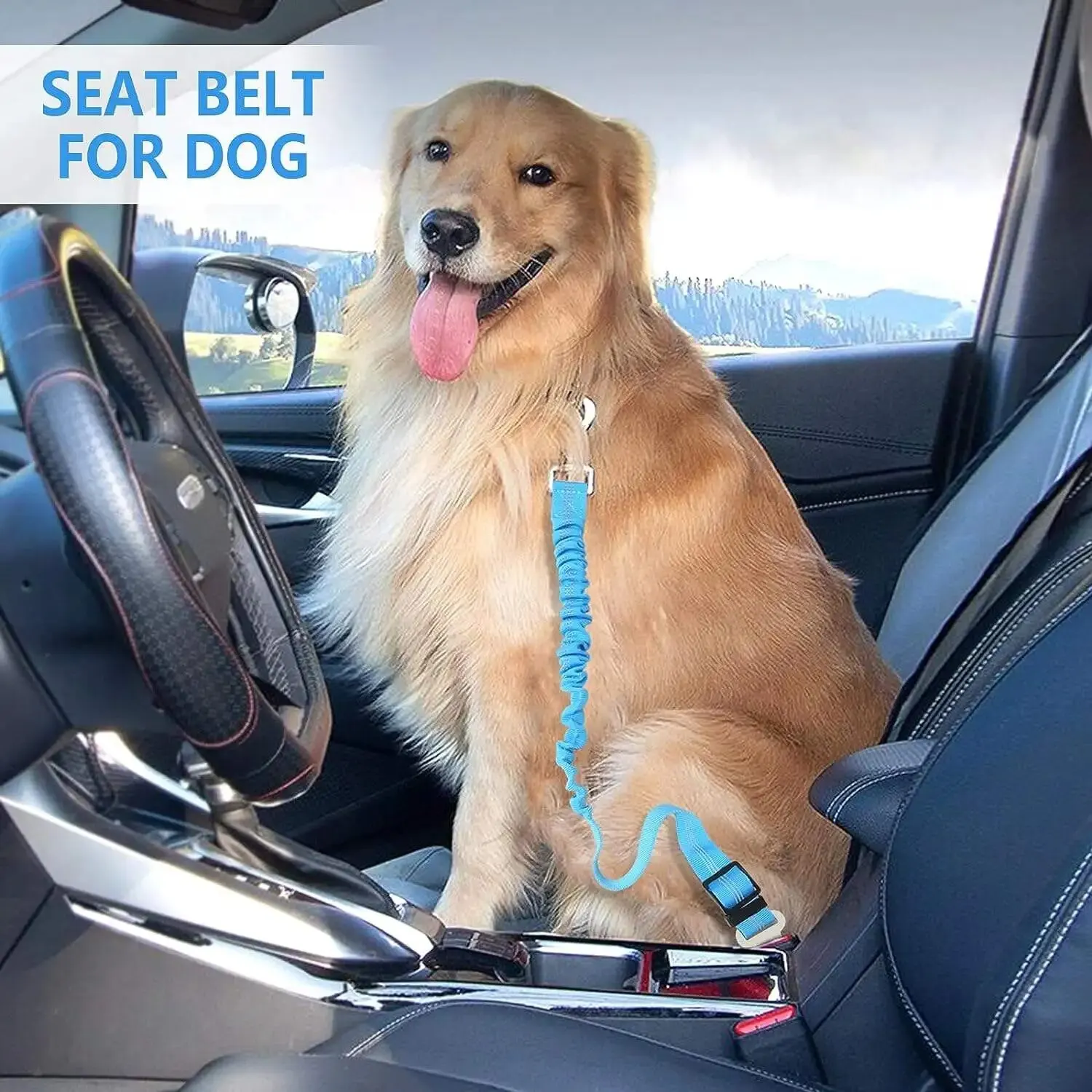 1PCS High Grade Dog Car Safety Belt Dog Safety Belt with Damping Belt and Reflective Line Adjustable Length Suitable Any Dog