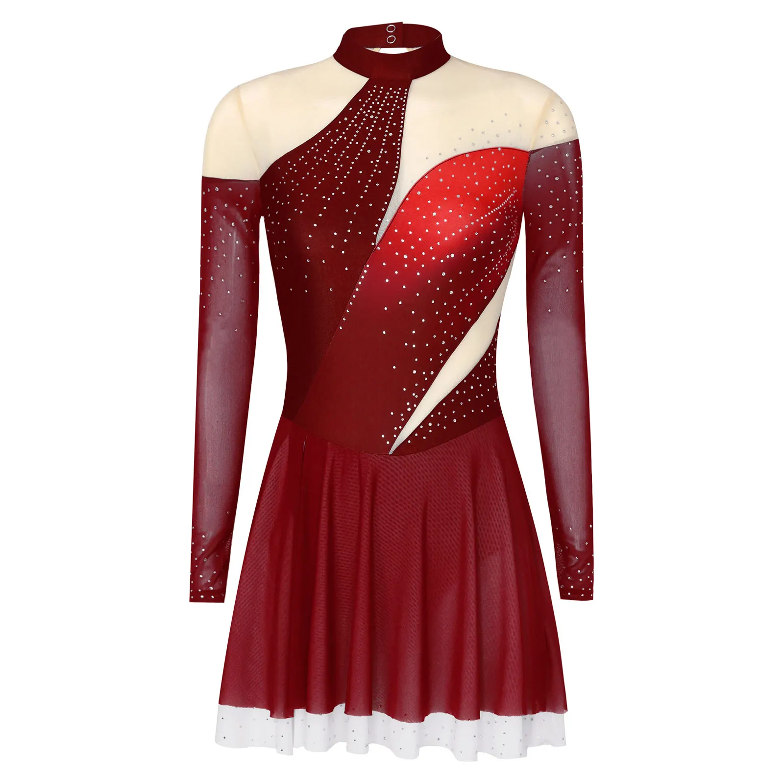 ชุดเต้นรำลีริคอลสำหรับผู้หญิง ผ้าตาข่ายไล่เฉดสีระยิบระยับ แขนยาว สำหรับการแสดงเต้นร่วมสมัย บัลเลต์ และเต้นละติน