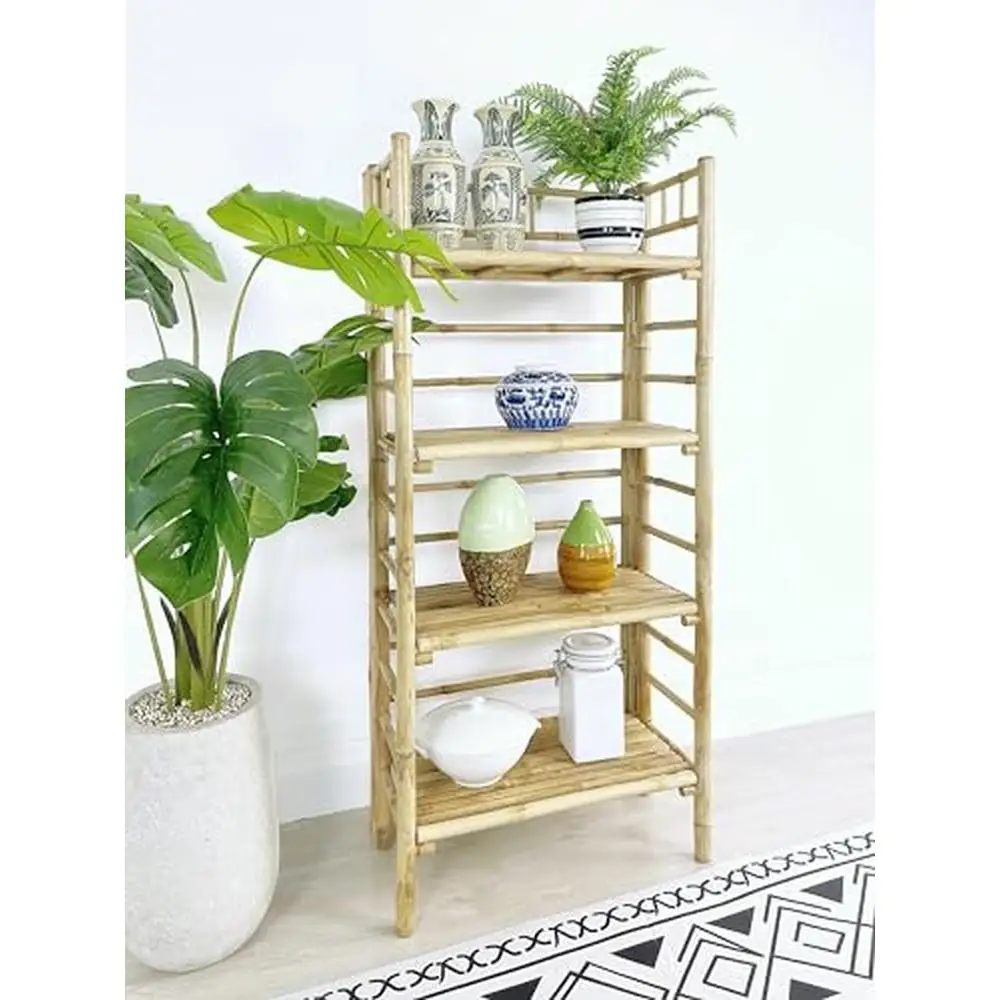 Bamboo Multi-Purpose Freestanding Foldable Shelf Bookcase Handcrafted Natural Versatile Design Adjustable Shelves Easy Assembly