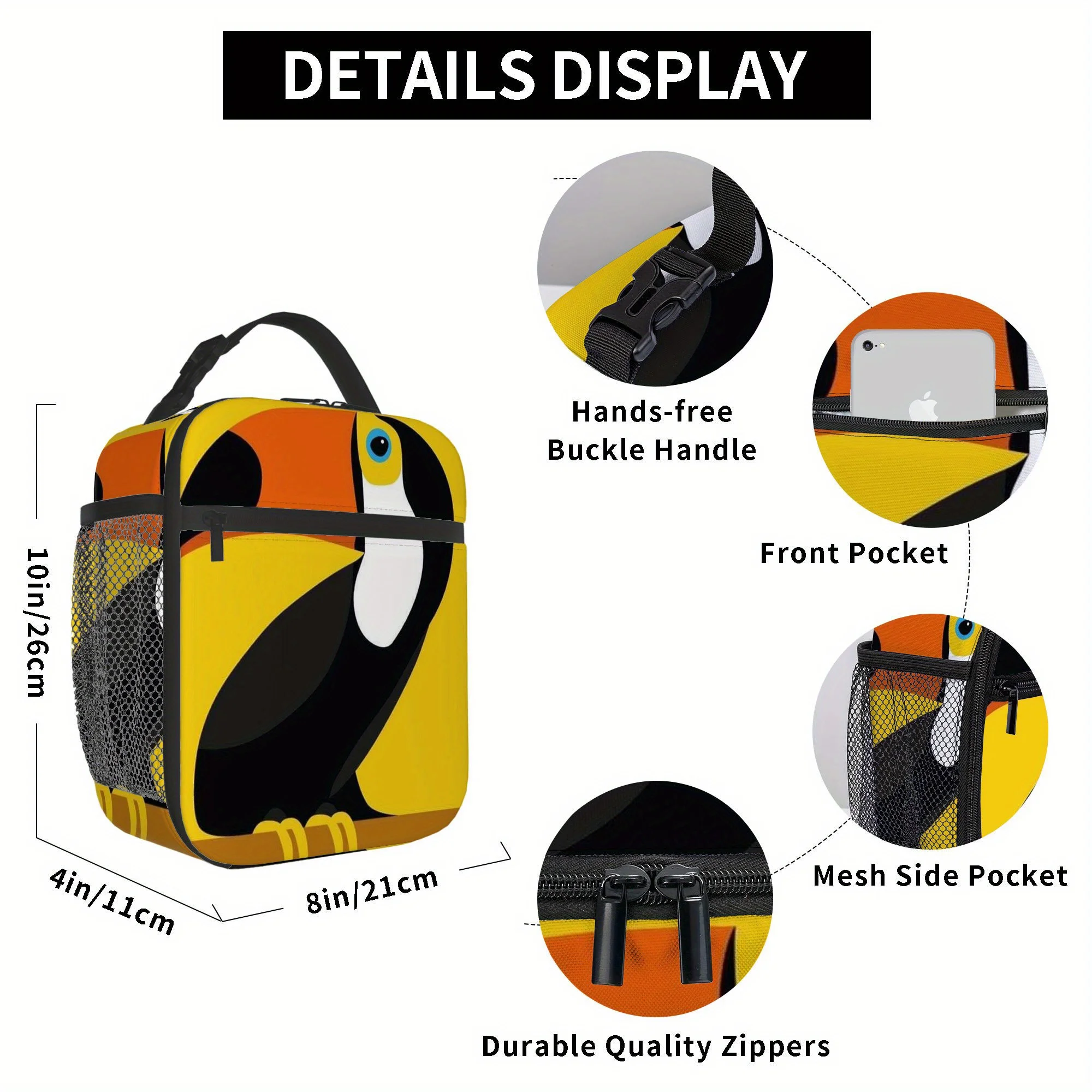 1pc, Colorful Toucan Illustration Printed Thermal Bag, Insulation Bag Insulated Bag No Food Contact Suitable for Home restaurant
