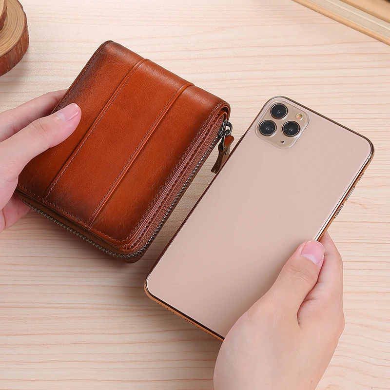 Wallet men's short leather 2024 new pure cowhide zipper popular driver's license card bag style leather clip wallet image 2