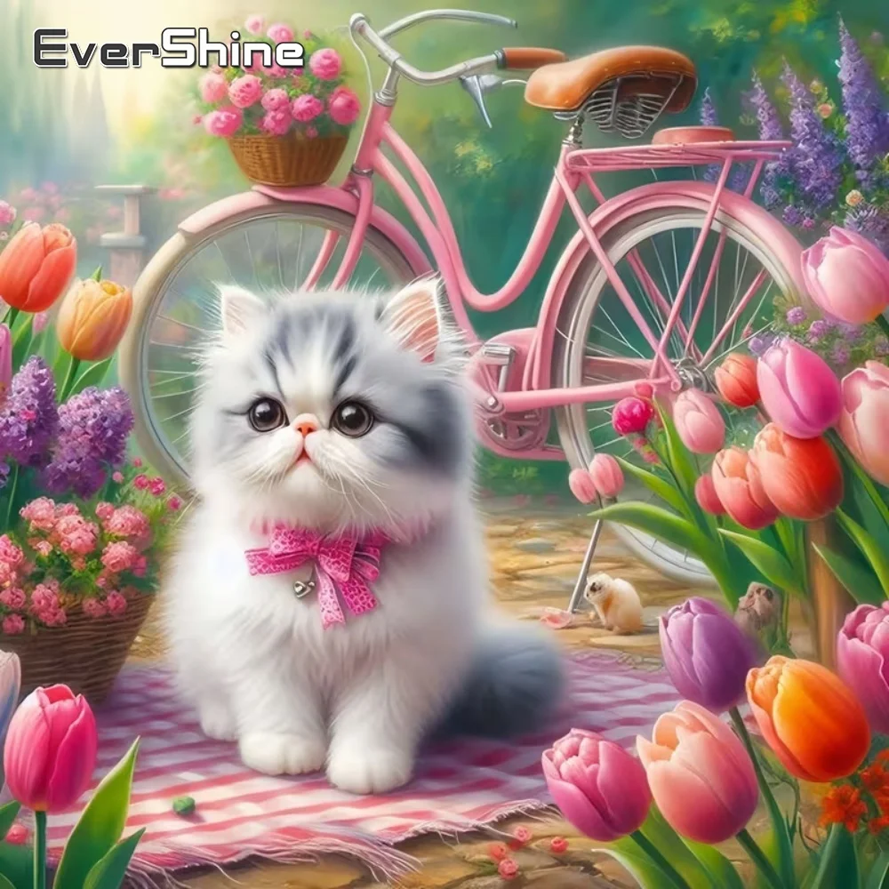 Evershine DIY Diamant-Mosaik, Tier-Katzen-Gemälde, Blume, geeignet für Anfänger, Stickerei, Fahrrad, handgefertigt, Hobby, einzigartiges Geschenk