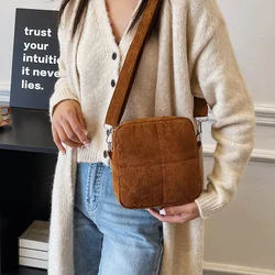 Women Corduroy Shoulder Messenger Bag Autumn Winter Casual Crossbody Bag Female Design Tote Handbag Purse Puffy Shopper Bag 2023