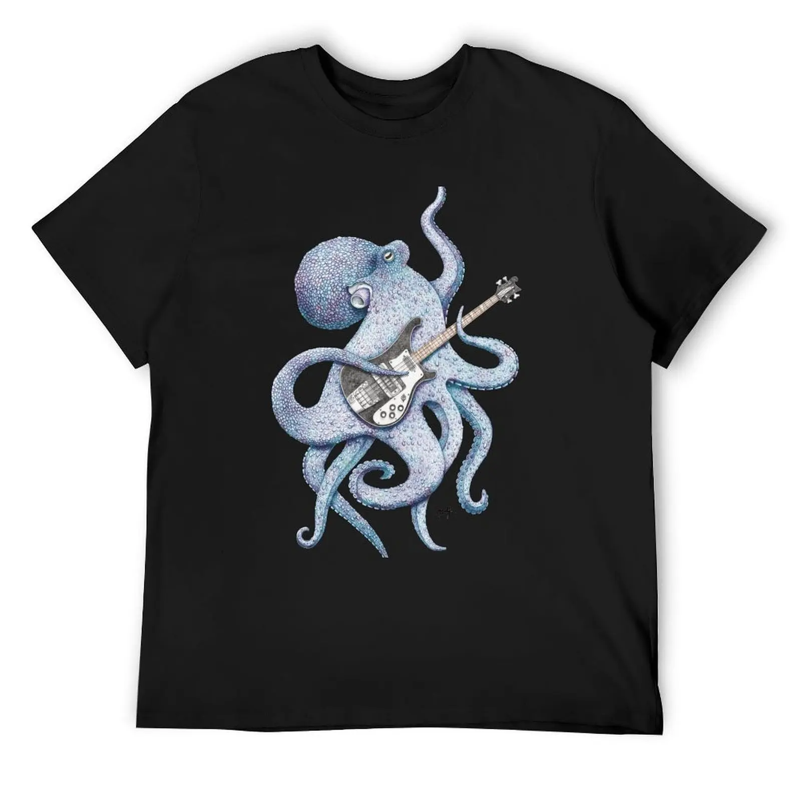 

SUP - the bass playing Octopus (blue on black) T-Shirt plain man clothes oversized t shirt blacks men t shirts