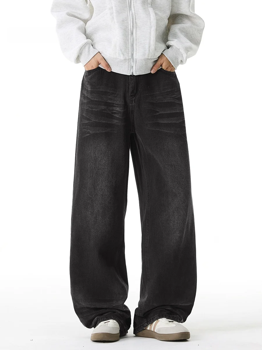 

Retro American Bla adient Waed Men's Jeans Autumn Trendy Brand Haome Cleanfit Drapey Wide Leg Long Pants