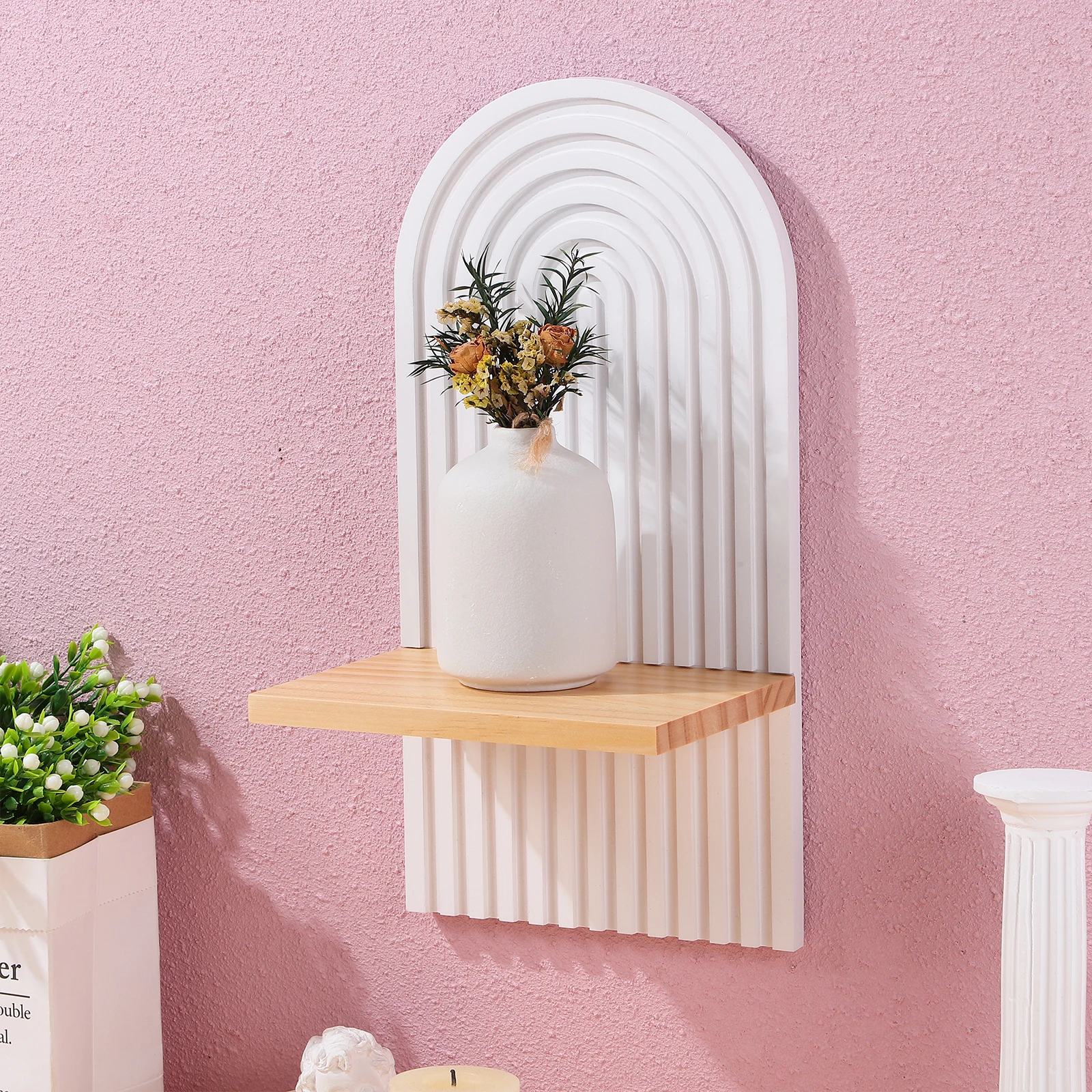 Wall Mounted Holder White Wooden Modern Living Room Decorations Versatile Shelf Sturdy Construction Space Saving Tea