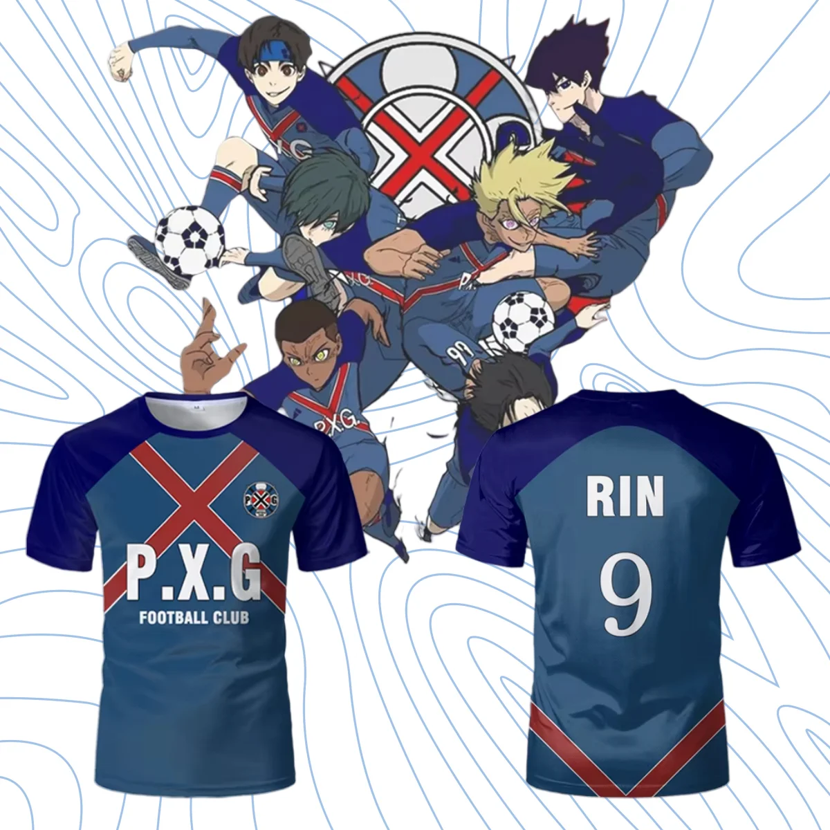 P.X.G Blue Lock Japanese Anime Jersey Football Uniform No.9 Rin Shidou Cosplay T Shirts Men's And Women's Casual Sports Tops