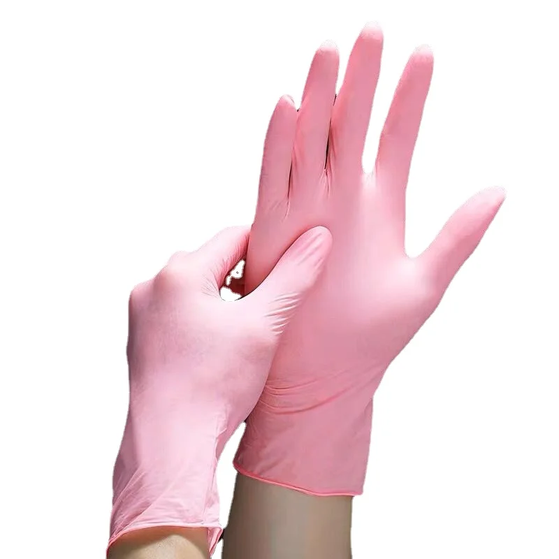 50PCS Pink Nitrile Gloves Disposable Powder Free Household Cleaning Gloves for Kitchen Gardening Working Dishwashing Industrial