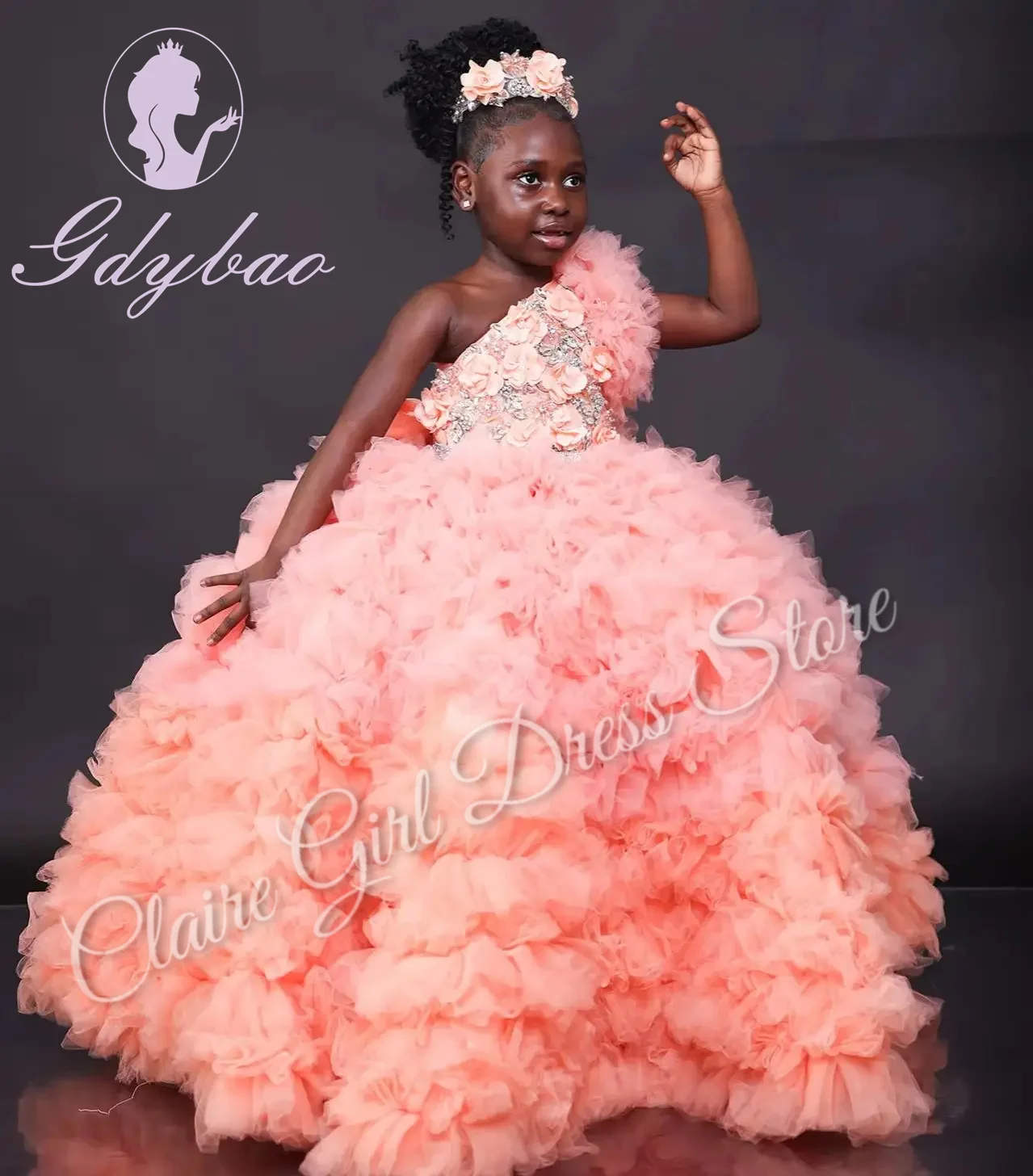 Customized Lace Tulle Flower Girl Dresses For Wedding Layered Appliques 3D Flower Princess Birthday Party First Communion Gown