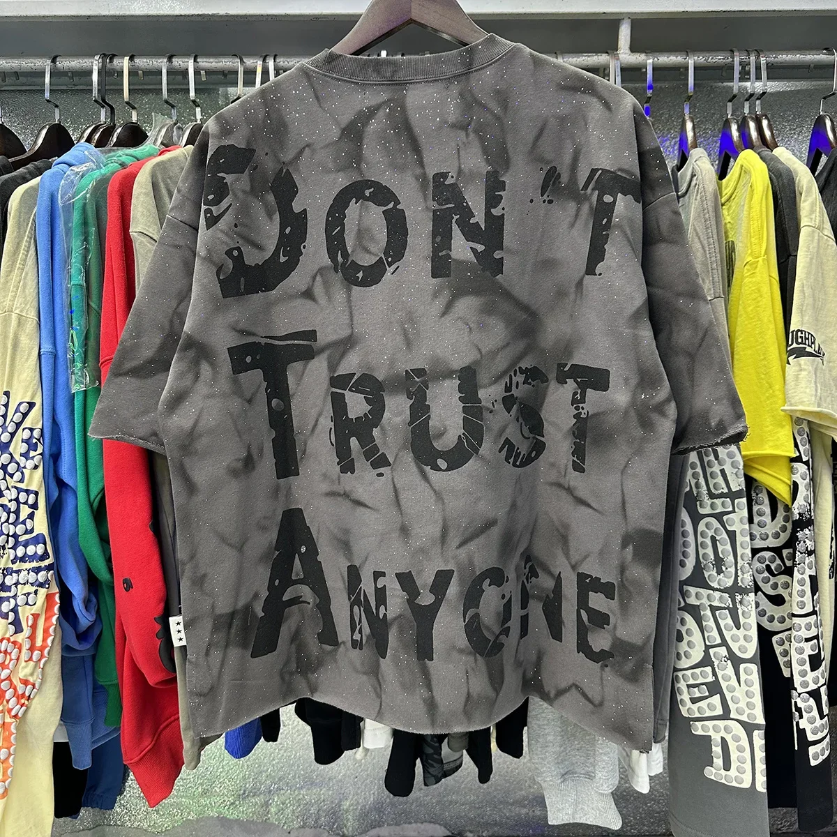 26SS New Style BKYS T Shirt Street Fashion Men Women Vintage Wash Skeleton Graphics Letters Print Tees Oversized Hip-hop Top Tag