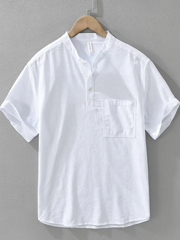

Men's Cotton Linen Short Sleeve T-Shirt Stand Collar Breathable Summer New Style Thin Casual Shirt Vintage Chinese Style Fash...