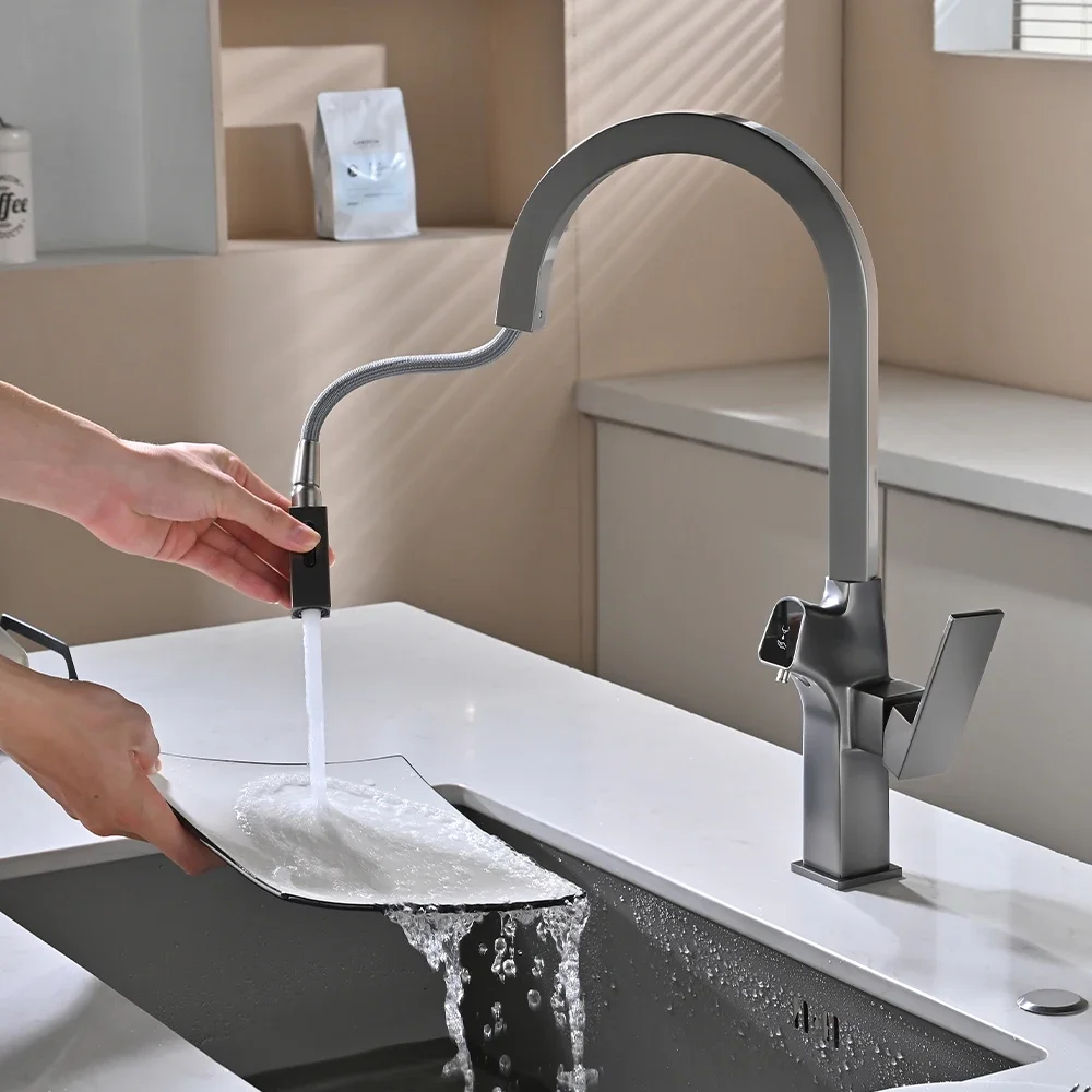 SKOLL Kitchen Faucet with Pull-Out and Universal Rotation, Equipped with Automatic Sensor Soap Dispenser Hot and Cold