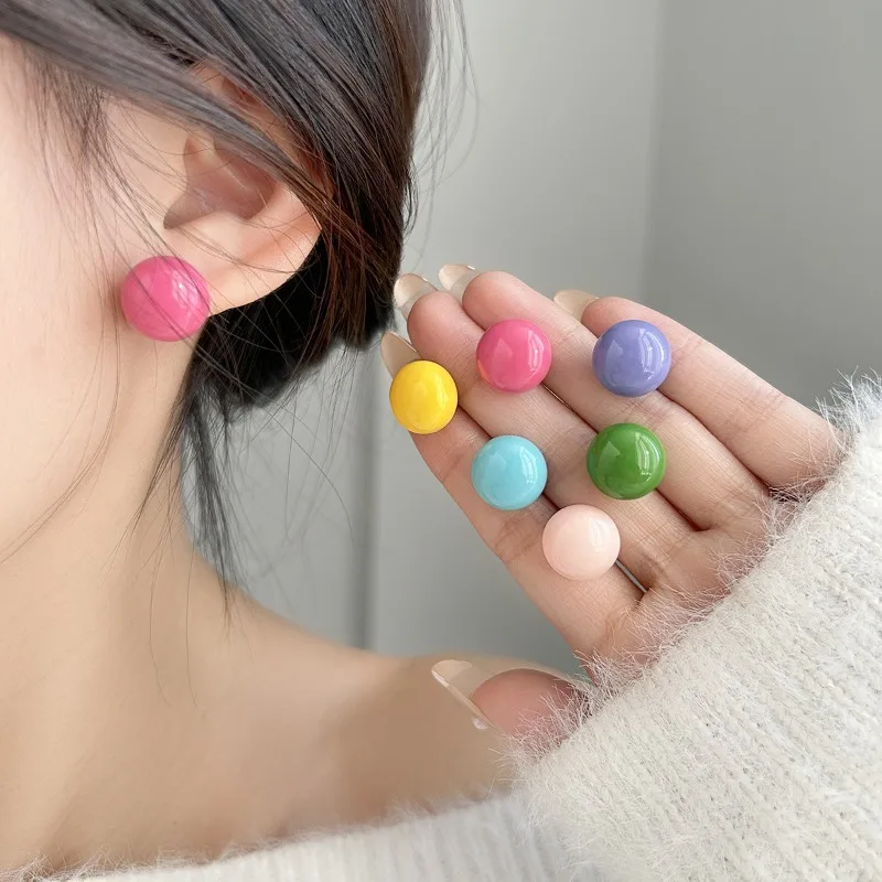 

New Dopamine Color Rainbow Bean Stud Earrings for Women Girls Cute Sweet Simple Earrings Daily Vacation Fashion Jewelry