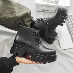 High Top Men's Same Winter Tooling Black Big Head Heightening Derby Shoes Chelsea Sneakers  Boots