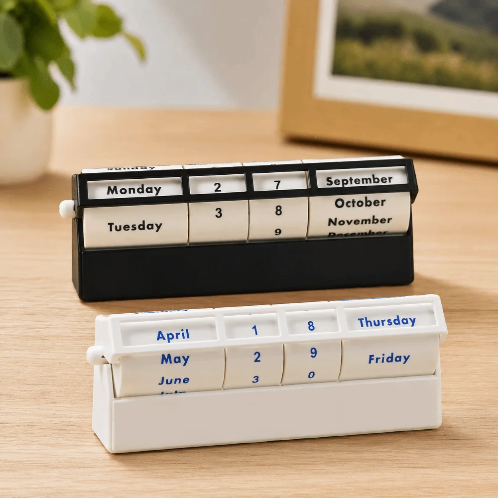Creative Rotating Perpetual Calendar Metal Frame Manual Rotary Wheel Manual Desk Calendar Decorative Study Desk Calendar