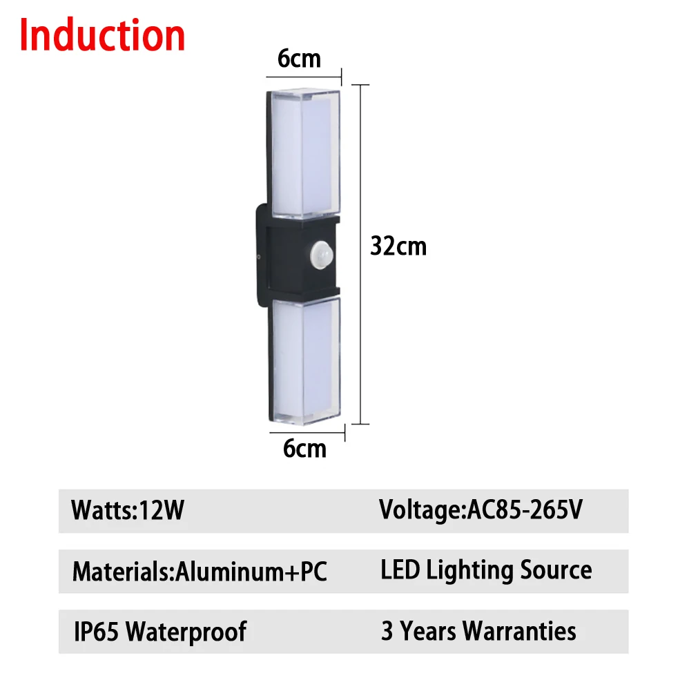 Lampe de mur de LED AC85-265V 12W induction infrarouge IP65 de corps humain imperméable d'intérieur/extérieur lampes minimalistes modernes de style