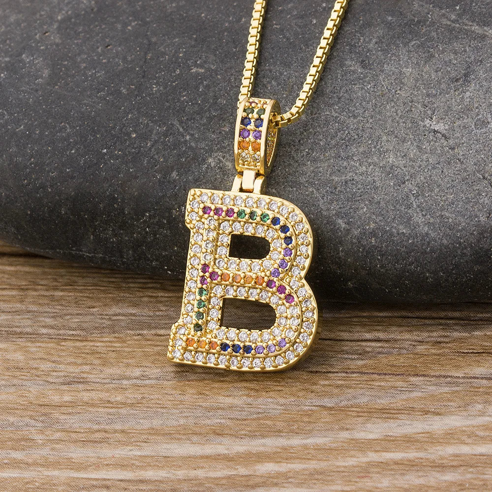 Hip Hop Color Iced Out Alphabet Letter Necklace Personalized Stainless steel 18K Gold Plated Pendant Luxury Jewelry For Women