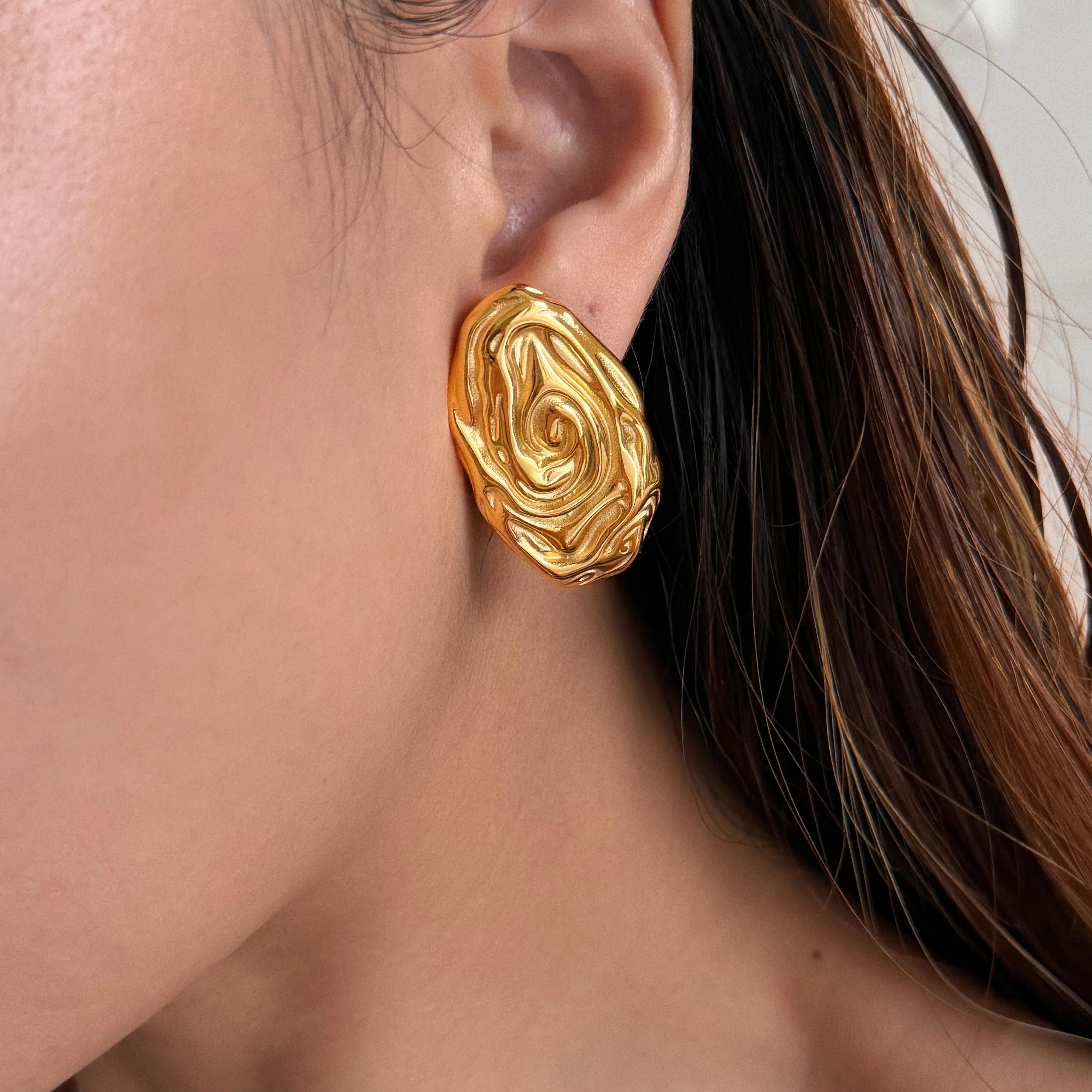 DASEIN 2025 New Vintage Medieval Oval Vortex Pleated Earrings Stainless Steel 18k Gold Plated Trendy Jewelry for Women Gifts