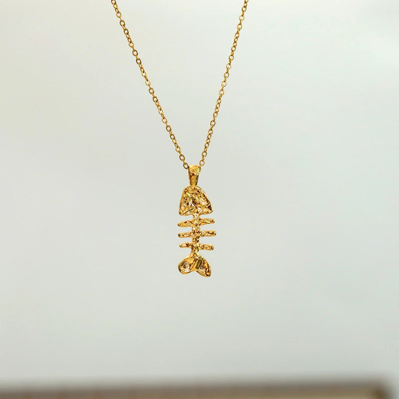 Fish bone necklaces for women funny cute animal necklaces minimalist simple jewelry summer beach jewelry