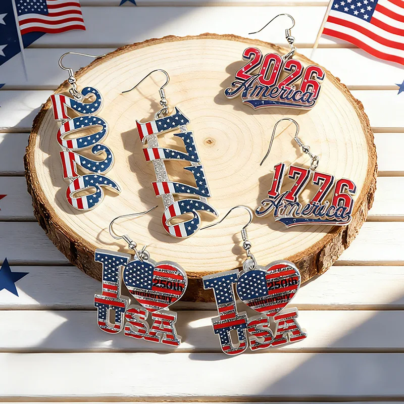 Patriotic Independence Day Drop Earrings for Women 4th of July 2026/1776 USA Flag Letter Dangle Earrings  Holiday Party Jewelry