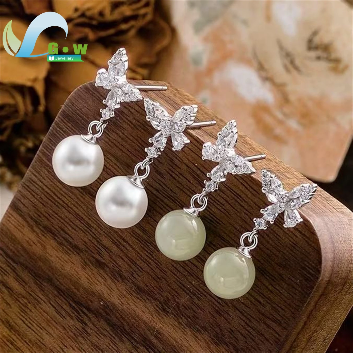 Natural Hetian Jade Pearl Butterfly Earrings Women New Chinese Style Guochao Unique Design Drop Dangle Gemstone Jewelry Charm