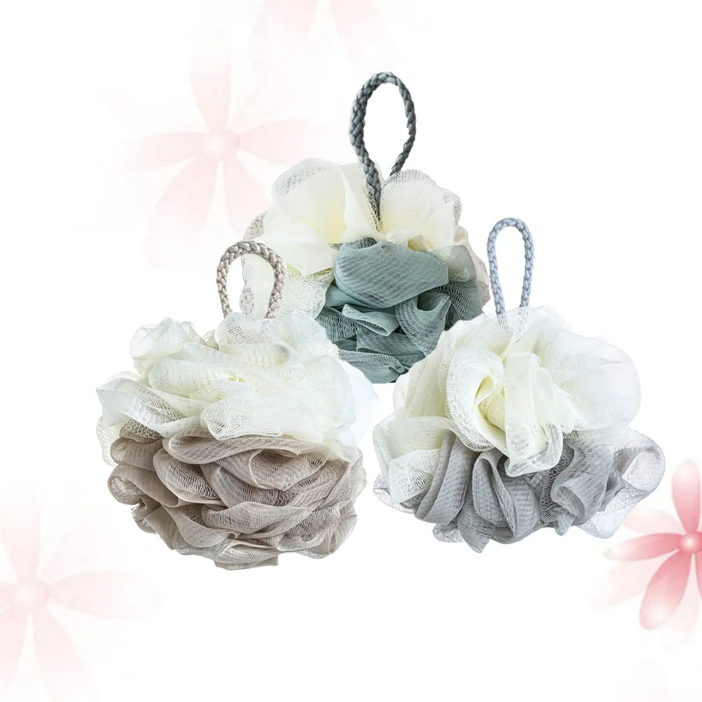 

6Pcs Bath Ball Soft Mesh Shower Puff Double Color Exfoliating Bubble Maker with Rope for Shower Gel Bathroom Accessories Grey