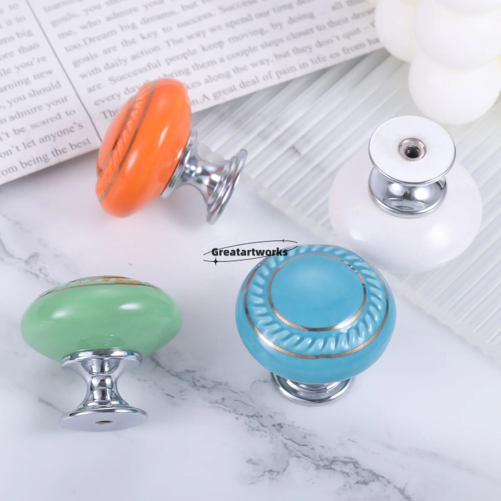 5pcs Round-shaped Toilet Press Button Colorful Ceramic Smooth Touch Protect Long Nails Bathroom Tank Button Auxiliary Presser