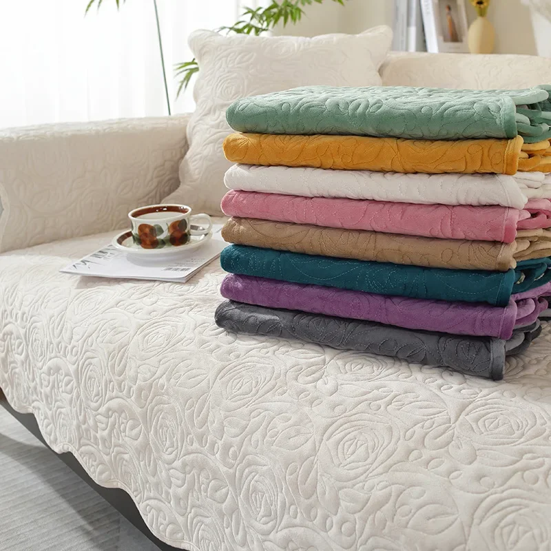 Dutch Velvet Rose Jacquard Solid Sofa Cushion Sectional Dust-Proof Couch Covers Skin-Friendly Anti-Slip Simple Home Decoration