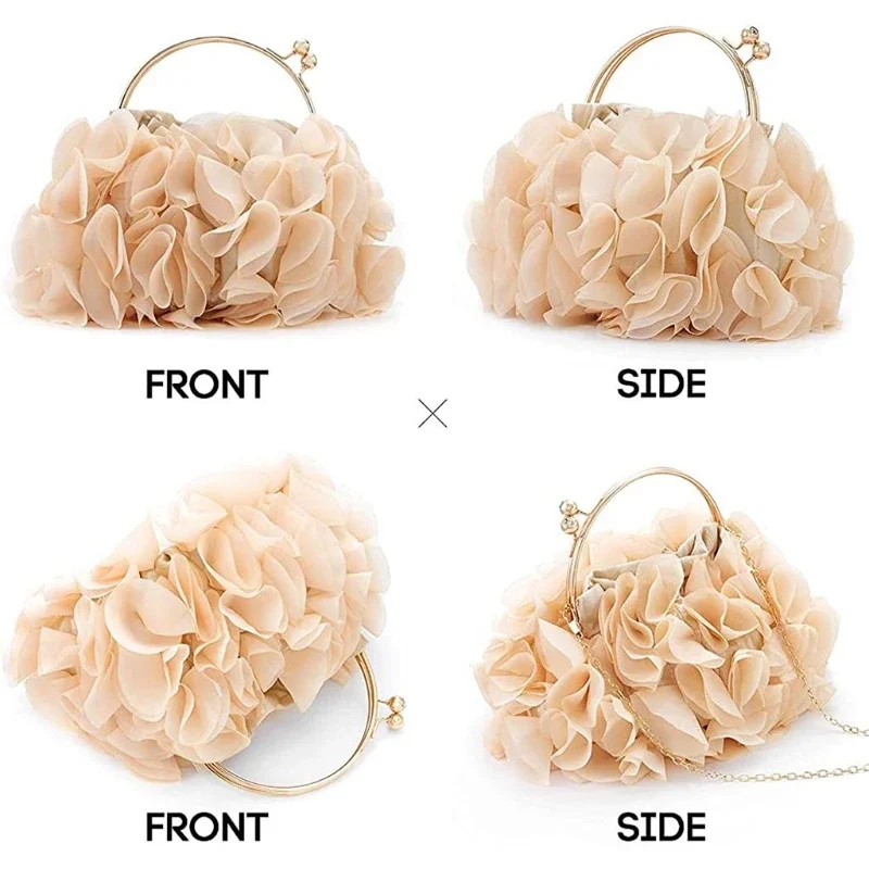 Sweet Memory Clutch Purses Satin Flower Evening Bag Female Elegant Party Prom Handbags Bridal Wedding Crossbody Shoulder Bag