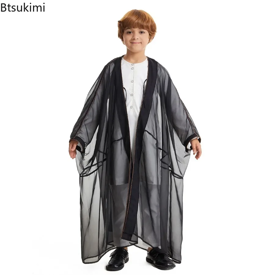 Eid Muslim Fashion Abayas for Kids Prayer Gown Boys Saudi Arab Loose Kimono Kaftan Open Abaya Dubai Islamic Clothing Robes Child