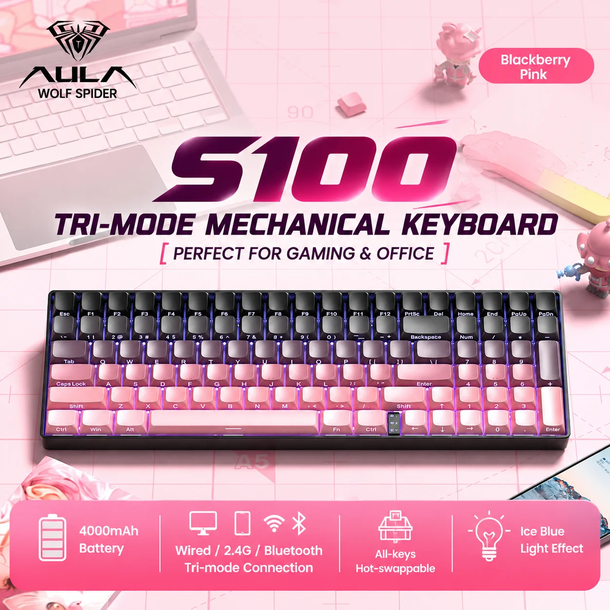 aula-s100-tri-mode-wireless-mechanical-keyboard-bluetooth-24g-wired-99-key-side-printed-hot-swappable-gaming-keyboard
