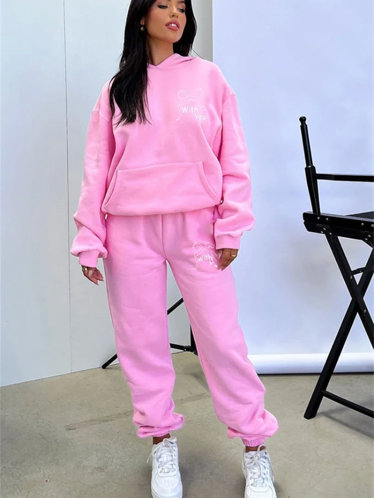 

Three Sisters New Arrivals Spring Autumn Fashion Casual Comfort Print Long Sleeved Hooded Sweatshirt Two Piece Set Pantsuits