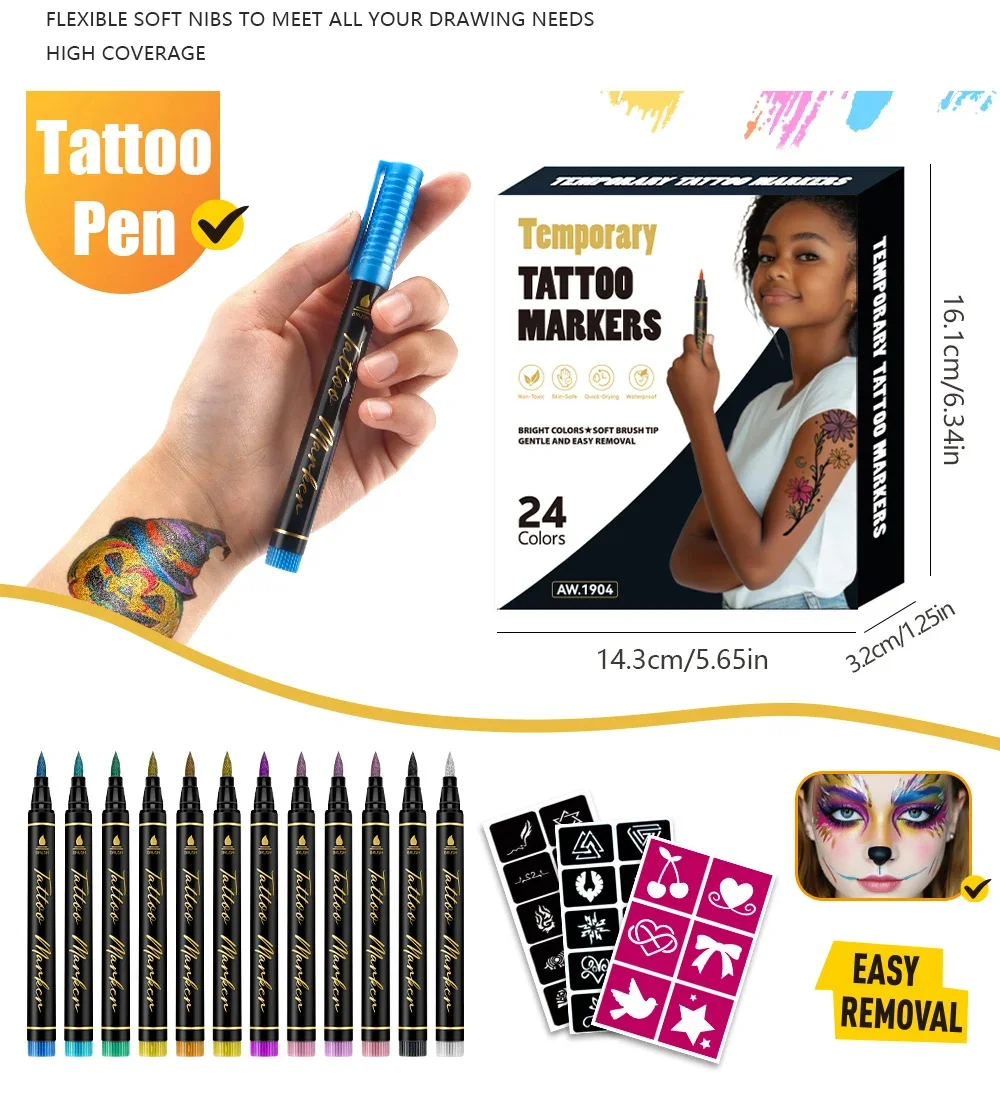 10/12/18/24 farben Tattoo Stift Körper Malerei Stift Waschbar Schnell Trocknend Für Zeichnung Thema Party Täglichen malerei Geschenk Kunst Schreibwaren – Detail 4