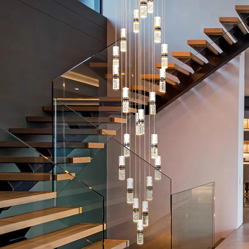 Moderne creatieve woondecoratie kristallen trap hanglamp, glans ophangarmatuur Lampen binnenverlichting voor villatrappen