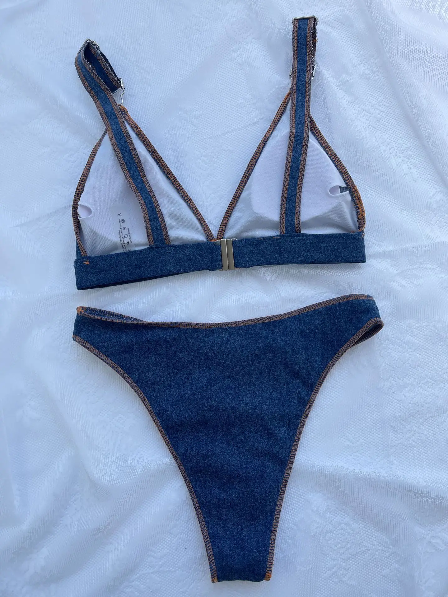 Bikini brasileño de corte alto para mujer, traje de baño de dos piezas, color azul, 2024