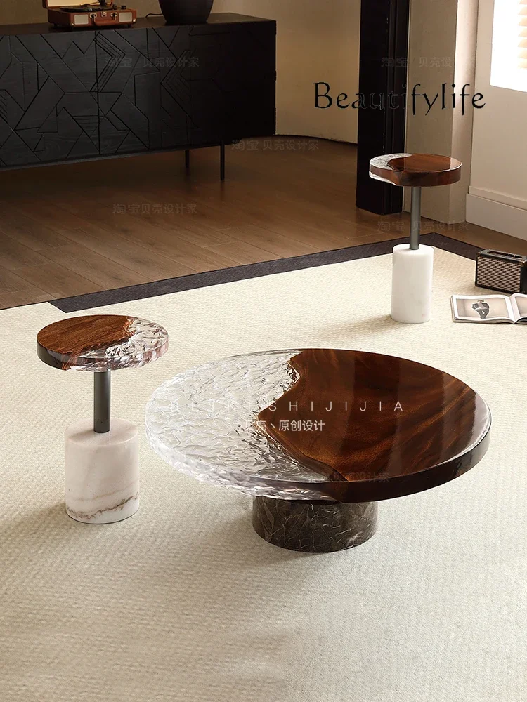 High-end round coffee table Italian minimalist living room high-end art natural marble round coffee table