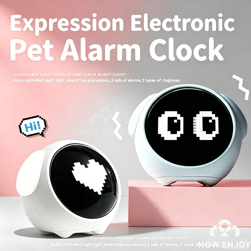 Kids Digital Alarm Clock with Cute Expression Snooze Feature Voice Control LED Light Child-Friendly Intelligence Alarm Clock