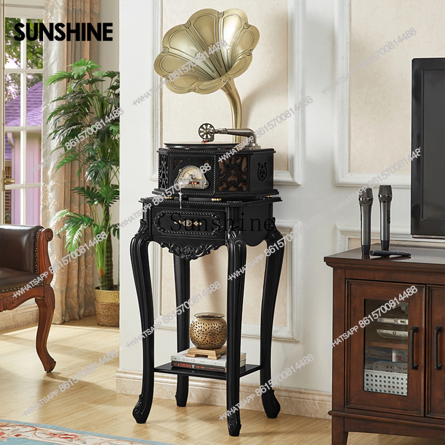 French antique retro phonograph vinyl record player living room stereo bluetooth USB ornament
