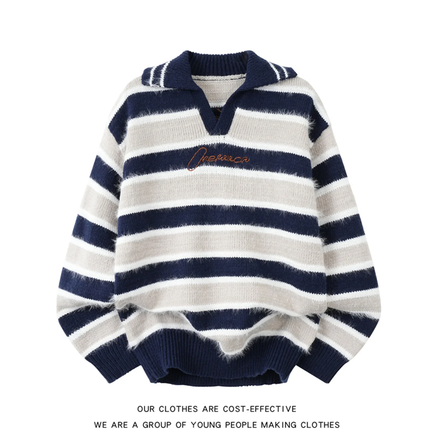 

Мужской свитер с воротником в полоску в стиле ретро, свободный крой, удобный, осенне-зимний, модный, повседневный, мягкий, с цветовыми блоками, вязаный трикотаж