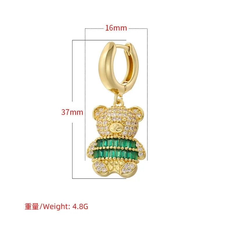 EYIKA Fashion Gold Silver Color Cute Cartoon Bear Hoop Earrings For Women Colorful Zircon Crystal Animal Huggie Earrings Jewelry