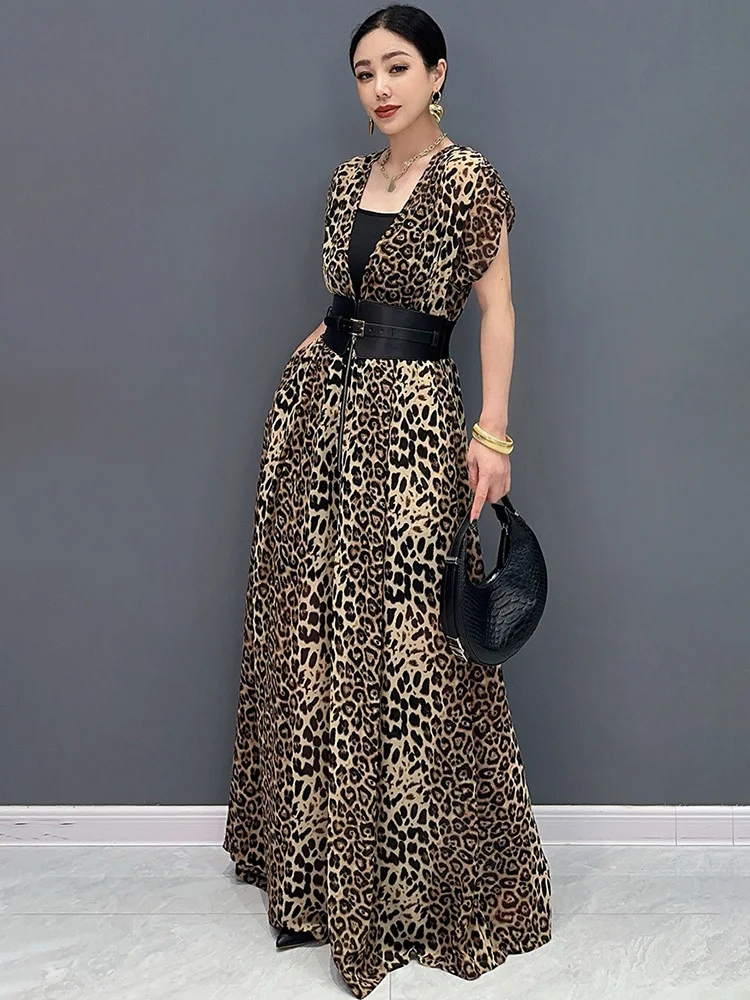 SHENGPALAE Fashion Leopard Print Jumpsuit For Women 2024 Summer New High Waist Loose Elegant Chic Female Clothes Siamese 5C1173