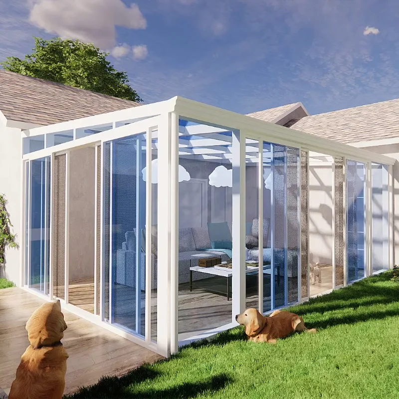 White Aluminum Sunroom Glass House Outdoor Conservatory Double Tempered Glass Sun Room for Villa Garden Patio Use