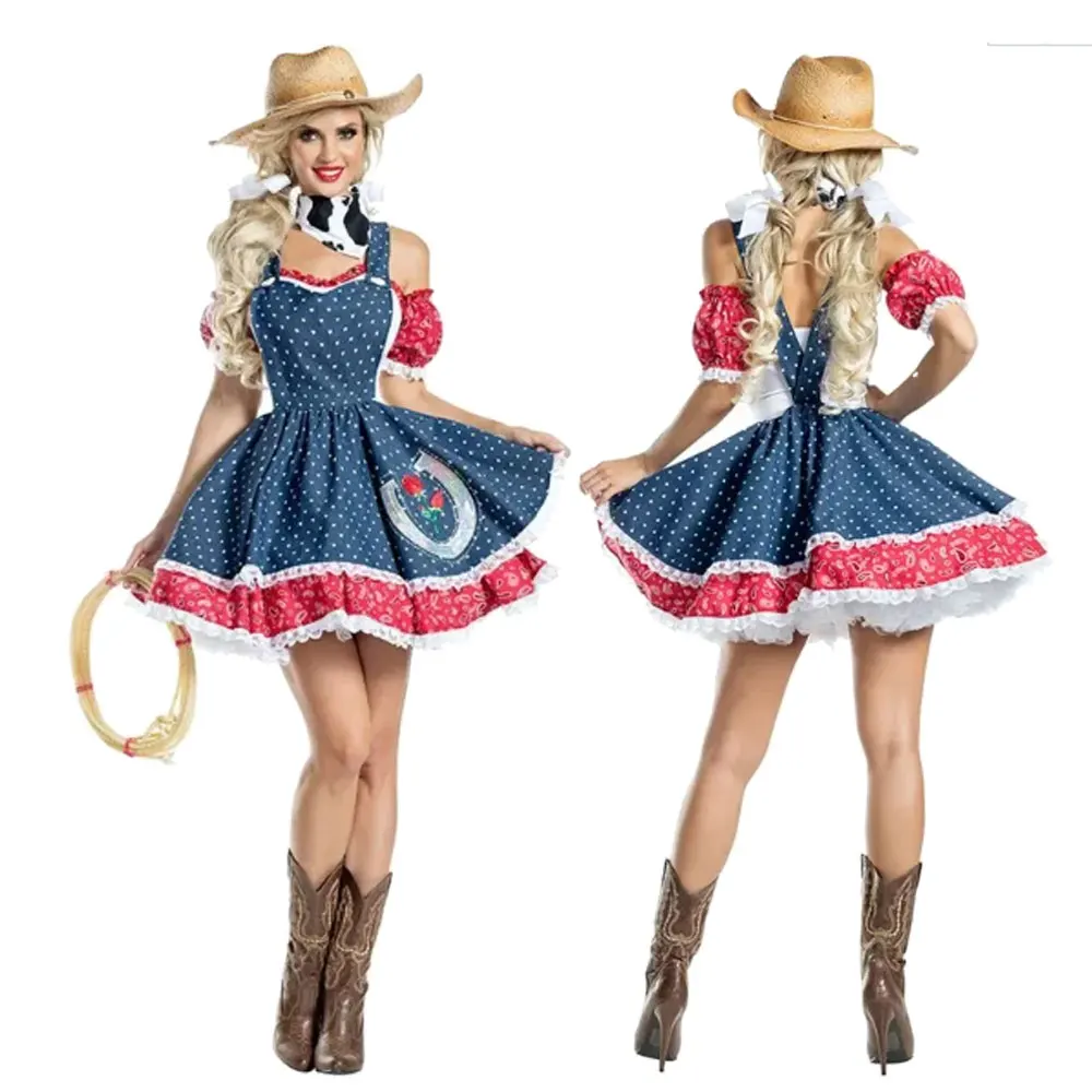 

Halloween Sexy Adult Cowboy Cosplay Costume Masquerade Role Play Party Cowgirl CostumeWomen Cowgirl Cavalier Fancy Gown Dress