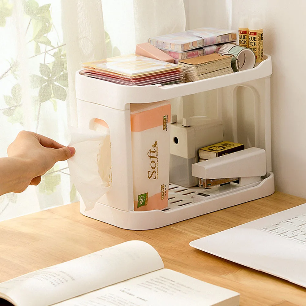 Doppelschichtiges Schreibtisch-Organizer-Rack, praktisches weißes Organizer-Aufbewahrungsregal mit 2 Schichten für Küche und Badezimmer