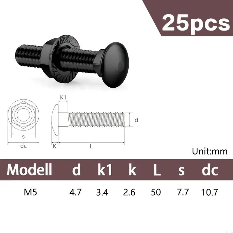 U4la 25Pieces Prática M8X60MMM OXIDOS NEGROS PARA PARAGOS COM FLANGES AÇO INOINTIMENTE ROURS