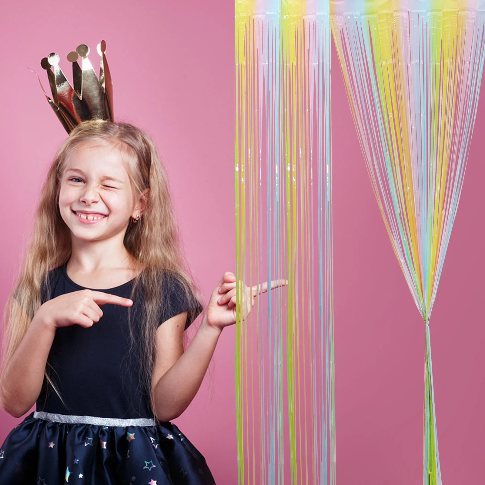 

2pcs Rainbowed Fringe Curtain Decor Party Backdrop Streamer Tinsel Door Wall Window Hanging For Wedding Birthday Festival