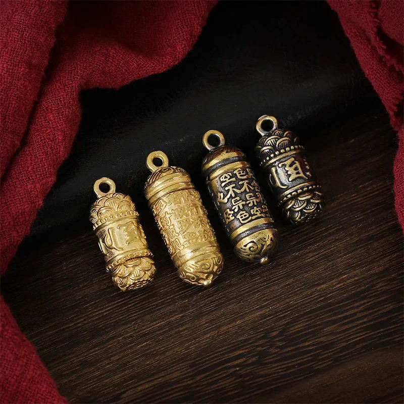 Hollow Brass Buddha Bottle Sutra Cylinder Pendant Keychain Handmade Vintage Pill Box Container Bottle Keychains Pill Case Bottle