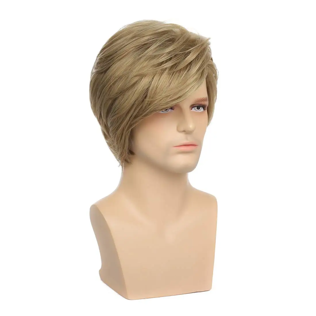 REEWES Male Synthetic Hair Wig Medium Length Straight Cosplay Wigs Heat Resistant Fiber