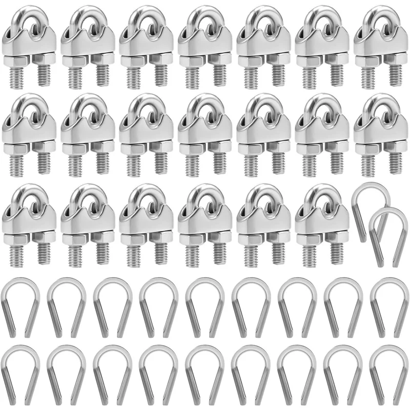 

A04G-U Bolt Saddle Fastener Wire Rope Clamps M6 20Pcs 304 Stainless Steel Cable Clamps Wire Rope Thimble